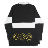 CORNERSTORE BODEGA Mens Black & White Smiley Long Sleeve Cotton Polo Shirt L