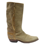 Womens Beige Suede Cowboy Boots UK 6 Classic Western Mid Calf Comfortable