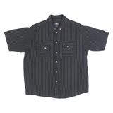 DICKIES Mens Black & White Striped Cotton Shirt L Workwear Button Pocket