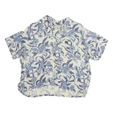 LIZ CLAIRBORNE Womens White & Blue Floral Cotton Blend Shirt M Summer Casual