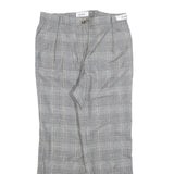 DELMOD Womens Wool Blend Grey Check Regular Straight Trousers W34 L28 Classic