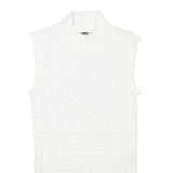 TAHARI Womens White Sleeveless Roll Neck Top M Cotton Blend Elegant Basics