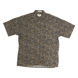 CAMPIA MODA Mens Brown & Beige Floral Pattern Shirt L Cotton Casual Short Sleeve
