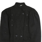 Womens Black Wool Double Breasted Button Jacket L Plain Classic Fit Winter