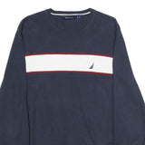 NAUTICA Mens Navy Blue & White Plain Crew Neck Basic Knit Jumper M Cotton