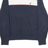NAUTICA Mens Navy Blue & White Plain Crew Neck Basic Knit Jumper M Cotton