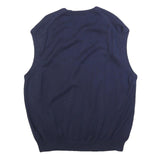 PALM BEACH Mens Navy Blue & Green Patterned Cotton Sleeveless V-Neck Jumper L