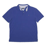 TOMMY HILFIGER Mens Blue Cotton Short Sleeve Polo Shirt L Logo Embroidered