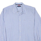 TOMMY HILFIGER Mens Blue & White Striped Shirt XL Classic Cotton Blend Button