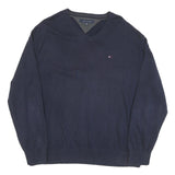 POLO RALPH LAUREN Mens Navy Blue Plain V Neck Basic Knit 2XL Cotton Blend Jumper