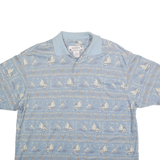 SUMMA Mens Blue Boat Print Short Sleeve Polo Shirt M Cotton Blend Casual Summer