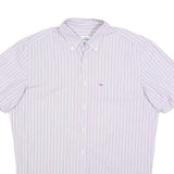 LACOSTE Mens Blue & Pink Stripe Shirt L Button-Down Collar Short Sleeve Cotton