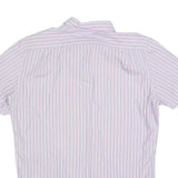 LACOSTE Mens Blue & Pink Stripe Shirt L Button-Down Collar Short Sleeve Cotton