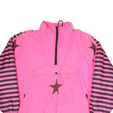 WINDS AND WAVES Womens Pink & Black Star Print Zip Jacket L Polyester Blend