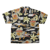 Womens Black Orange Tahiti Print Shirt Short Sleeve Collared L Cotton Blend