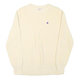 CHAMPION Mens Cream Crew Neck S Cotton Blend Pullover Sweatshirt Classic Logo