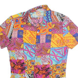 ROMWE Womens Multicolour Patchwork Pattern Shirt Dress Cotton Short Sleeve M