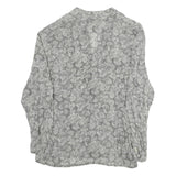 YESSICA Womens Grey Printed Long Sleeve V-Neck Blouse M Patterned Top