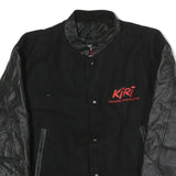 CANADA Mens Black & Black Leather Sleeves Letterman Jacket L Cotton Woven Button