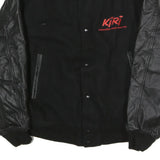 CANADA Mens Black & Black Leather Sleeves Letterman Jacket L Cotton Woven Button