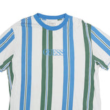 GUESS ORIGINALS Mens Blue & Green Stripe Graphic T-Shirt M Short Sleeve Crew
