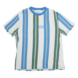 GUESS ORIGINALS Mens Blue & Green Stripe Graphic T-Shirt M Short Sleeve Crew