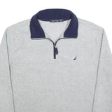 NAUTICA Mens Grey & Navy Colourblock Plain Quarter Zip Pullover Jumper L Casual