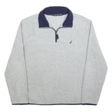 NAUTICA Mens Grey & Navy Colourblock Plain Quarter Zip Pullover Jumper L Casual