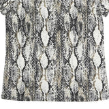 MORGAN Y2K Womens Black Beige Print Top Short Sleeve V-Neck M Stylish Polyester