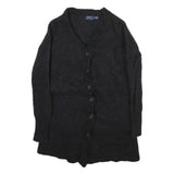 POLO RALPH LAUREN Womens Black Wool Plain Button Up Jumper V Neck Tight Knit M