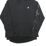ADIDAS Womens Black Full Zip Hoodie UK 10 Logo Sleeve Print Casual