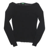 BENETTON Girls Black Basic Long Sleeve Boat Neck Top L Nylon Slim Fit