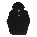 FILA Womens Black Hoodie UK 4 Cotton Blend Pullover Hooded Sweatshirt