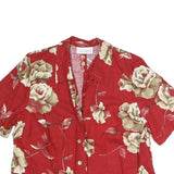 LADY D Womens Red Floral Printed Shirt Short Sleeve Collar L Summer Casual