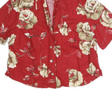 LADY D Womens Red Floral Printed Shirt Short Sleeve Collar L Summer Casual
