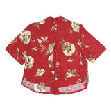 LADY D Womens Red Floral Printed Shirt Short Sleeve Collar L Summer Casual