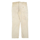 CARHARTT Mens Cotton Blend Beige Relaxed Straight Trousers W32 L30 Workwear Zip