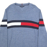TOMMY HILFIGER Mens Blue Red & White Patterned Jumper V-Neck Basic Knit 2XL