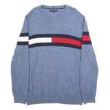 TOMMY HILFIGER Mens Blue Red & White Patterned Jumper V-Neck Basic Knit 2XL