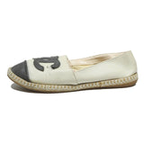 CHANEL Espadrille Womens Shoes Leather White & Black UK 3 Flats Casual Luxury