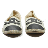 CHANEL Espadrille Womens Shoes Leather White & Black UK 3 Flats Casual Luxury
