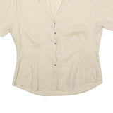 LORENZINI Womens Beige Short Sleeve Shirt Collared Pocket Embroidered L