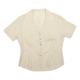 LORENZINI Womens Beige Short Sleeve Shirt Collared Pocket Embroidered L