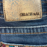 Grace In La Embroidered Jeans - 31W UK 10 Blue Cotton Blend