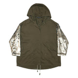 ZARA Womens Khaki & Silver Sequin Sleeve Hoodie Jacket XS Cotton Woven Zip