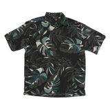 CENTRO Mens Black & Grey Tropical Print Shirt L Polyester Casual Summer