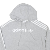ADIDAS Womens Grey Cotton Blend Cropped Hoodie UK 8 Classic Three Stripes