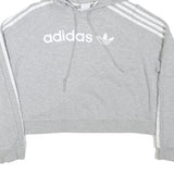 ADIDAS Womens Grey Cotton Blend Cropped Hoodie UK 8 Classic Three Stripes
