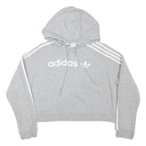 ADIDAS Womens Grey Cotton Blend Cropped Hoodie UK 8 Classic Three Stripes