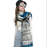 Anyyou 100% Pure Merino Wool Blue Tiki Pattern Stylish Poncho Winter Large Scarf With Trendy Pashmina Shawl Bandana For Womenfashion Design